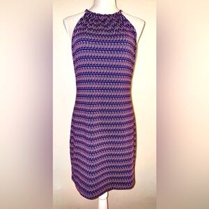 Ellie Kai Blue/coral Geometric Print Halter Tie Sleeveless dress size 4 EUC